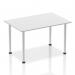 The dynamic tables impulse 1400mm straight table features a sleek white top and brushed aluminum post legs. Its modern design exudes elegance and the perfect balance of form and function. Ideal for any workspace or meeting room.