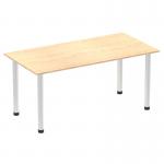 The dynamic table features a sleek, 1600mm straight maple top supported by brushed aluminum post legs. Its modern design and clean lines make it a versatile addition to any office space.
