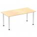 The dynamic table features a sleek, 1600mm straight maple top supported by brushed aluminum post legs. Its modern design and clean lines make it a versatile addition to any office space.