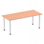 In the photo, the Dynamic Tables Impulse 1800mm Straight Table features a sleek beech top and brushed aluminum post legs. Its dynamic design adds a modern touch to any space, making it both functional and stylish.