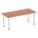 The image features a sleek 1800mm straight table with a walnut top and a brushed aluminium post leg. The table appears to have a dynamic design, perfect for modern office spaces.