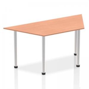 Impulse 1600mm Trapezium Beech Top Brushed Aluminium Post Leg I003651