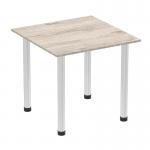 Impulse 800mm Square Table Grey Oak Top Brushed Aluminium Post Leg