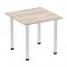 Impulse 800mm Square Table Grey Oak Top Brushed Aluminium Post Leg I003662