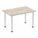 Impulse 1200mm Straight Table Grey Oak Top Brushed Aluminium Post Leg I003663