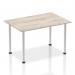 Impulse 1400mm Straight Table Grey Oak Top Brushed Aluminium Post Leg I003664