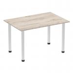 Impulse 1400mm Straight Table Grey Oak Top Brushed Aluminium Post Leg