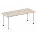 Impulse 1800mm Straight Table Grey Oak Top Brushed Aluminium Post Leg I003666