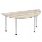 Impulse 1600mm Semi-Circle Table Grey Oak Top Brushed Aluminium Post Leg I003668