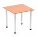 The Dynamic Tables Impulse 800mm Square Table features a beech top and a white post leg. It is a modern, sleek table with clean lines and a versatile design.