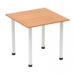 This image showcases a modern and versatile Dynamic Tables Impulse 800mm square table. It features a sleek oak top and a white post leg, creating a clean and contemporary look. Perfect for any office or meeting space.