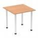 This image showcases a modern and versatile Dynamic Tables Impulse 800mm square table. It features a sleek oak top and a white post leg, creating a clean and contemporary look. Perfect for any office or meeting space.