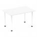 The image shows a sleek, modern table with a white top and matching post leg. The design is clean and minimalistic, with a smooth curved edge and a dynamic shape. The table appears to be 1200mm in length and is perfect for any contemporary workspace.