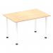 This photograph features a sleek, modern Dynamic Tables Impulse table with a 1200mm straight maple top and white post leg. The table exudes a sense of sophistication and the contrasting colors create a striking visual contrast.