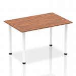 This photo features a sleek, modern-looking 1400mm straight table with a walnut top and white post leg. The dynamic tables add a touch of style to any office or workspace.