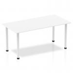 This photo captures a sleek and modern table with a clean white top and matching post legs. The overall look is minimalistic and functional, perfect for a contemporary workspace or meeting area. The long length of 1600mm adds versatility to this dynamic piece.