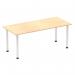The image shows a sleek and modern Dynamic Tables Impulse 1800mm Straight Table with a maple tabletop and white post legs. The table exudes a sense of sophistication and complements any contemporary workspace.