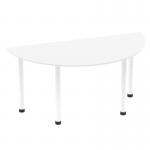 This photograph features a semi-circle table with a sleek white top and post leg. The dynamic design exudes modernity and functionality, making it a great addition to any workspace. The 1600mm size offers ample surface area for meetings and collaborative work.