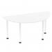 This photograph features a semi-circle table with a sleek white top and post leg. The dynamic design exudes modernity and functionality, making it a great addition to any workspace. The 1600mm size offers ample surface area for meetings and collaborative work.