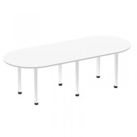 Impulse 2400mm Boardroom Table White Top Brushed Aluminium Post Leg I003737