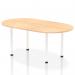 The image shows a sleek and modern boardroom with a wide and spacious 1800mm maple top table. The conference room is filled with natural light, creating a dynamic atmosphere. The white post legs add a touch of contemporary style to the room.