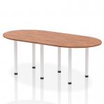 In the image, we see a spacious dynamic boardroom with a sleek walnut top and white post leg conference table measuring 2400mm. The design exudes a professional and modern aesthetic, perfect for any corporate setting.