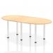 This photo features a sleek and modern dynamic boardroom and conference table, measuring 2400mm and boasting a maple top and white post legs. The combination of natural and crisp white tones exudes professionalism and functionality, making it a perfect addition to any workspace.