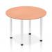 A photograph of this dynamic round table features a sleek beech top and chrome post leg, creating a modern and stylish look. The 1000mm round shape adds functionality, making it suitable for various settings.