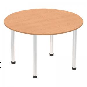 Click to view product details and reviews for Impulse 1000mm Round Table Oak Top Chrome Post Leg I003755.