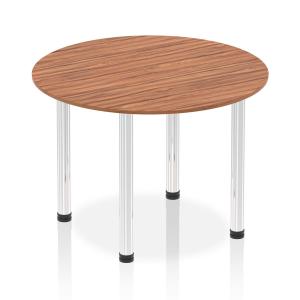 Click to view product details and reviews for Impulse 1000mm Round Table Walnut Top Chrome Post Leg I003757.