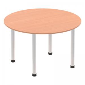 Click to view product details and reviews for Impulse 1000mm Round Table Beech Top Brushed Aluminium Post Leg.