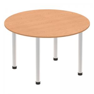 Click to view product details and reviews for Impulse 1000mm Round Table Oak Top Brushed Aluminium Post Leg I003761.