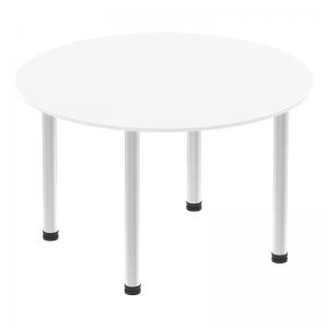 Click to view product details and reviews for Impulse 1000mm Round Table White Top Brushed Aluminium Post Leg.