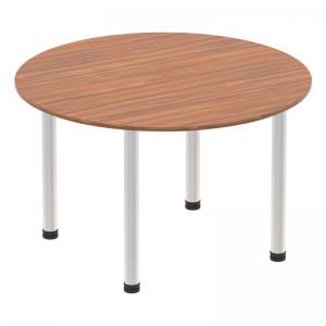 Click to view product details and reviews for Impulse 1000mm Round Table Walnut Top Brushed Aluminium Post Leg.