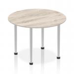 Impulse 1000mm Round Table Grey Oak Top Brushed Aluminium Post Leg I003764