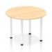 In the photograph, the Dynamic Round Tables Impulse has a modern and sleek design with a 1000mm round maple top and a white post leg. The table exudes a professional and sophisticated look, perfect for any office or conference setting. The clean lines and neutral colors make it versatile and stylish.