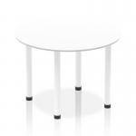 In this image, we see a dynamic and modern 1000mm round table with a sleek white top and matching white post legs. The table exudes a professional and contemporary vibe, perfect for any stylish and functional workspace.