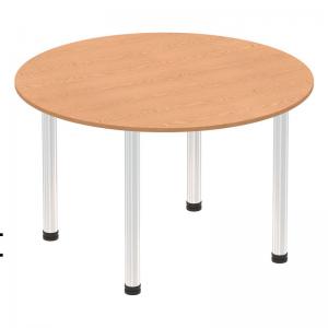 Click to view product details and reviews for Impulse 1200mm Round Table Oak Top Chrome Post Leg I003773.