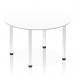 A sleek, modern round table with a white top and chrome legs, perfect for any conference room or collaborative workspace. The dynamic design promotes productivity and creativity, while the 1200mm size allows for plenty of seating. Ideal for gatherings and discussions.