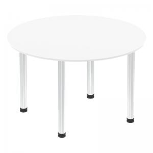 Click to view product details and reviews for Impulse 1200mm Round Table White Top Chrome Post Leg I003774.