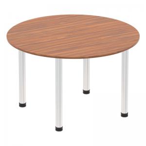 Click to view product details and reviews for Impulse 1200mm Round Table Walnut Top Chrome Post Leg I003775.