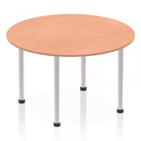 Impulse 1200mm Round Table Beech Top Brushed Aluminium Post Leg I003777