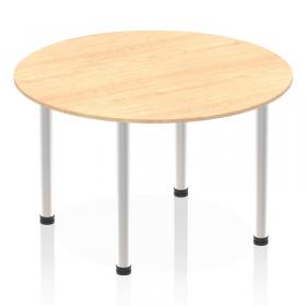 Impulse 1200mm Round Table Maple Top Brushed Aluminium Post Leg I003778