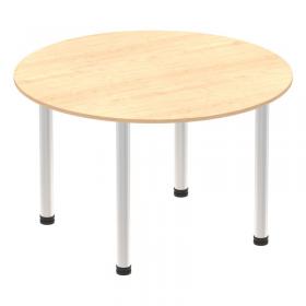 Impulse 1200mm Round Table Maple Top Brushed Aluminium Post Leg I003778