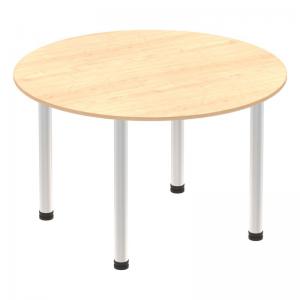 Click to view product details and reviews for Impulse 1200mm Round Table Maple Top Brushed Aluminium Post Leg.