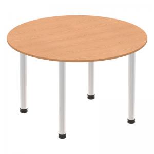 Click to view product details and reviews for Impulse 1200mm Round Table Oak Top Brushed Aluminium Post Leg I003779.