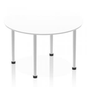 Impulse 1200mm Round Table White Top Brushed Aluminium Post Leg I003780