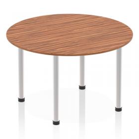 Impulse 1200mm Round Table Walnut Top Brushed Aluminium Post Leg I003781