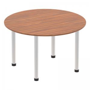 Click to view product details and reviews for Impulse 1200mm Round Table Walnut Top Brushed Aluminium Post Leg.