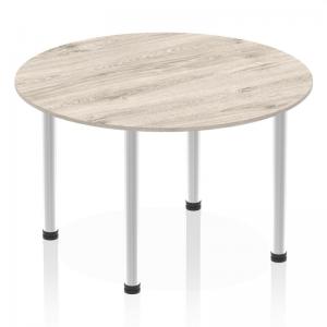 Click to view product details and reviews for Impulse 1200mm Round Table Grey Oak Top Brushed Aluminium Post Leg.